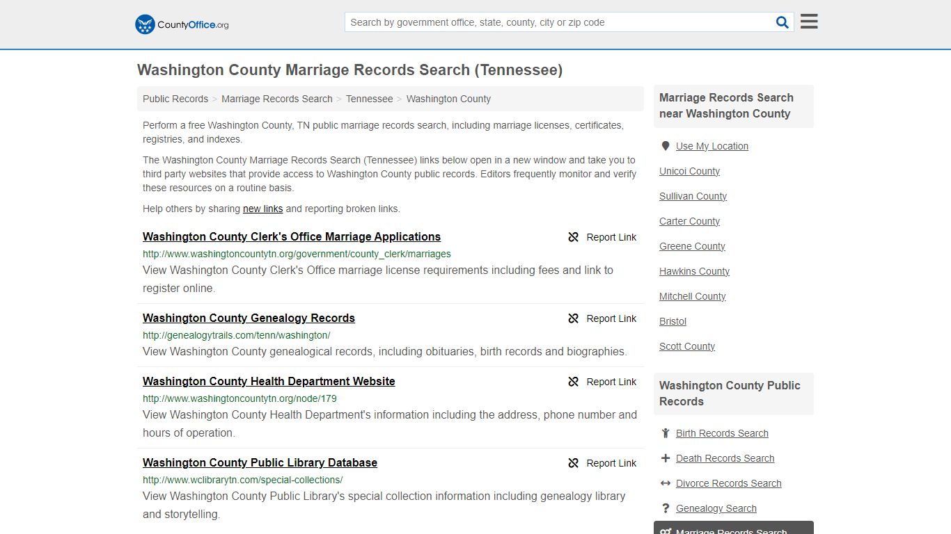 Washington County Marriage Records Search (Tennessee) - County Office